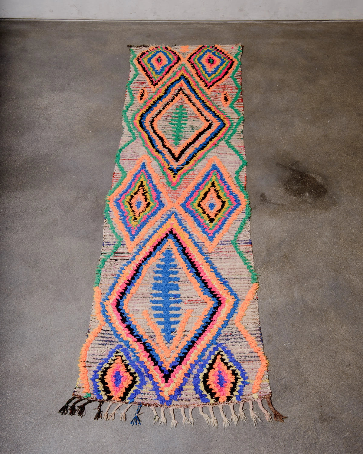 Berberlin Vintage Runner Rug in bright colours including neon orange and green.